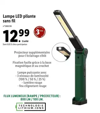 Lidl Lampe LED pliante sans fil offre