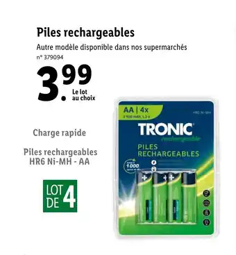 Lidl Piles rechargeables offre