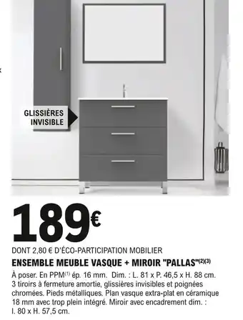 E.Leclerc Brico Ensemble Meuble Vasque Miroir Pallas offre