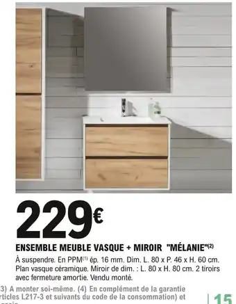 E.Leclerc Brico Ensemle Meuble Vasque +Miroir Mélanie offre