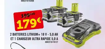 E.Leclerc 2 Batteries Lithium+ 18 V - 5,0 Ah Et 1 Chargeur Ultra Rapide 5,0 A offre