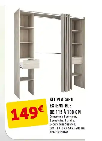 E.Leclerc Kit Placard Extensible De 115 A 190 Cm offre