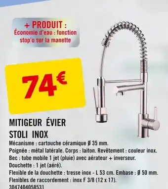 Mitigeur évier Stoli Inox