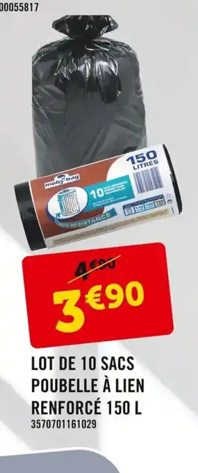 E.Leclerc Lot De 10 Sacs Pubelle A Lien Renforcé 150 L offre