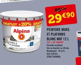 E.Leclerc Peinture Murs Et Plafonds Blanc Mat 12 L offre