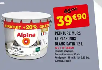 E.Leclerc Peinture Murs Et Plafonds Blanc Satin 12 L offre