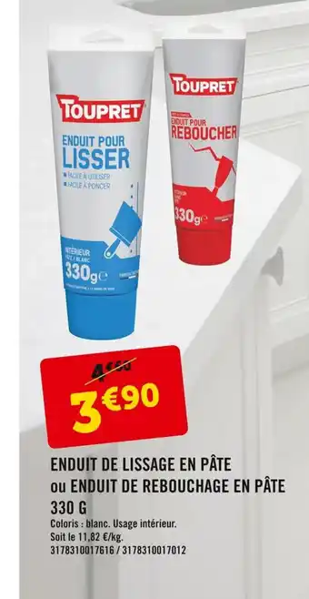 E.Leclerc Enduit De Lissage En Pate ou Enduit De Rebouchage En Pate 330 G offre