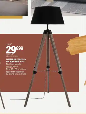 E.Leclerc Lampadaire Trépied Pin Runo Noir H145 offre