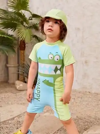 Garçon maillot de bain une pièce à imprimé crocodile dessin animé & casquette