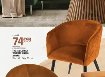 E.Leclerc Fauteuil Diner Velours Marlo Ambre offre