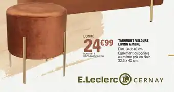E.Leclerc Tabouret Velours Living Ambre offre