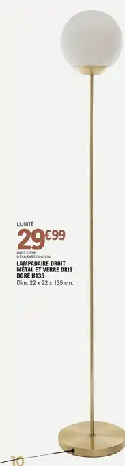 E.Leclerc Lampadaire Droit Métal Et Verre Dris Doré H135 offre