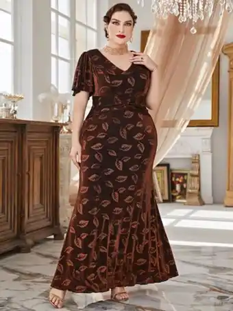 SheIn Robe pailletée à motif feuille manches papillon sirène offre