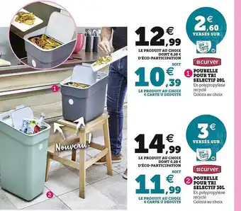 Hyper U Poubelle pour tri sélectif 20l curver, poubelle pour tri sélectif 30l curver offre