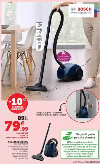 Super U Aspirateur sac bosch offre
