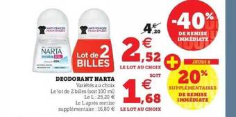 Super U Déodorant narta offre