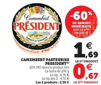 U Express Camembert pasteurisé président offre