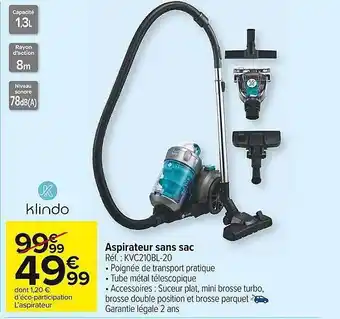 Carrefour Market Aspirateur sans sac klindo offre