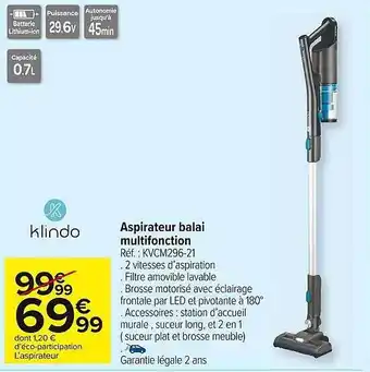 Carrefour Market Aspirateur balai multifonction klindo offre
