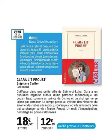 E.Leclerc Clara lit proust stéphane carlier gallimard offre