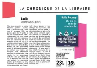 E.Leclerc Où es-tu monde admirable saily rooney éditions de l'olivier offre