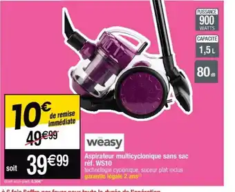 Cora x Carrefour Aspirateur Multicyclonique Sans Sac offre