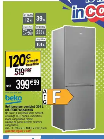 Cora x Carrefour Beko Réfrigérateur combiné 334L offre