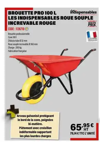 Doras Brouette pro 100l les indispensables roue souple increvable rouge offre
