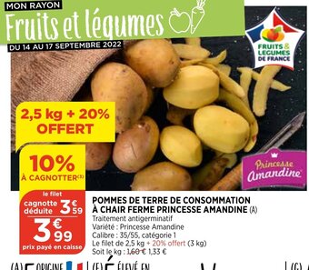 Bi1 Pomme de Terre de Consommation à Chair Ferme Princesse Amandine offre