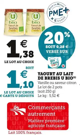 U Express U yaourt au lait de brebis bio offre