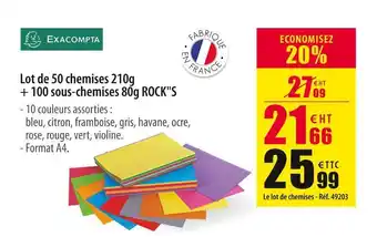Exacompta lot de 50 chemises 210g + 100 sous-chemises 80g rock"s