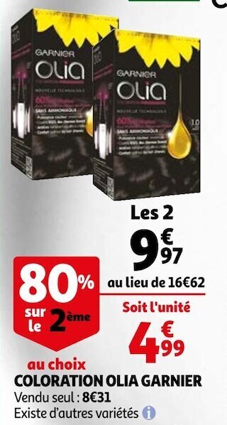 Auchan Garnier coloration olia offre