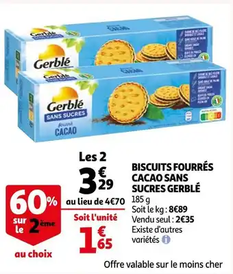 Auchan Gerblé biscuits fourrés cacao sans sucres offre