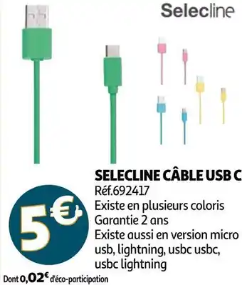 Auchan Selecline câble usb c offre