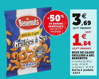 Super U Benenuts noix de cajou grillées â sec offre