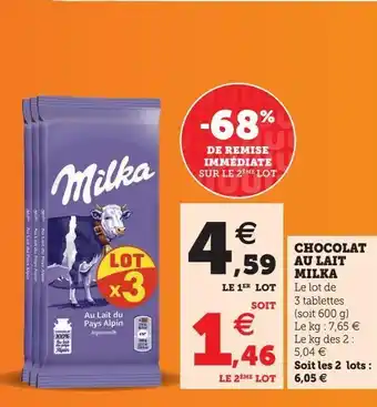 Super U Chocolat au lait milka offre