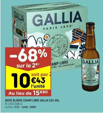 Leader Price Bière blonde champ libre gallia 5,8% vol. offre