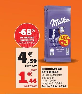 U Express Chocolat au lait milka offre