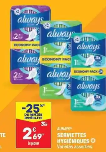 ALDI Serviettes hygiéniques always offre