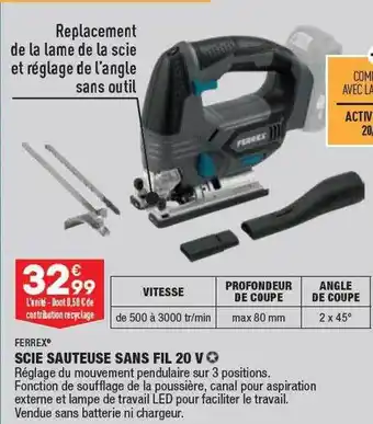 Scie sauteuse sans fil 20 v ferrex