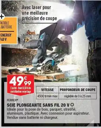 ALDI Scie plongeante sans fil 20 v ferrex offre