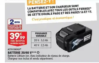 ALDI Batterie 20-40 v activ energy offre