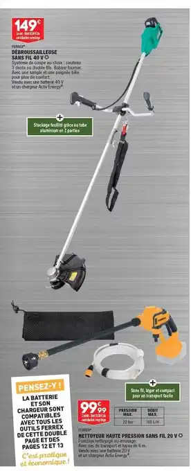 Débroussailleuse sans fil 40 v ferrex, nettoyeur haute pression sans fil 20 v ferrex