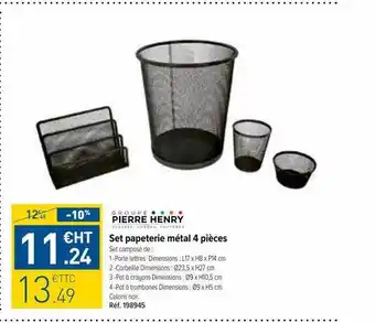 Set papeterie métal 4 pièces groupe pierre henry