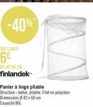 Géant Casino Panier à linge pliable finlandek offre