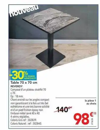 METRO Table 70 x 70 cm reverdy offre