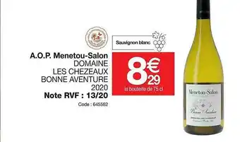 Promocash A.o.p. menetou-salon domaine les chezeaux bonne aventure 2020 offre