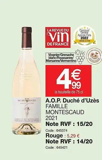Promocash A.o.p. duché d'uzès famille montescaud 2021 offre