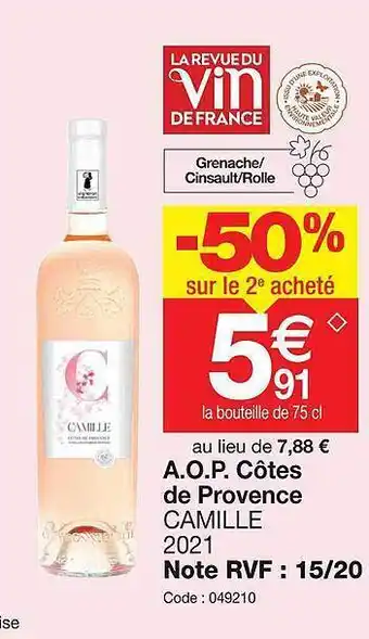 Promocash A.o.p. côtes de provence camille 2021 offre