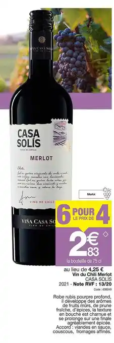 Promocash Vin du cill merlot casa solis offre